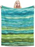 HGOD DESIGNS Watercolor Stripped Waves Blanket for Women, Lightweight Soft Fleece Flannel Throw Blanket Blue and Green Sofa Couch Living Room 40x50 Inch