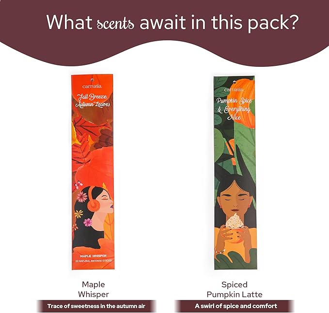 Carnatia Mood: Autumn Incense Sticks – Pack of 2 | Fall Scented, Slow-Burning Organic Incense for Home | Cozy, Nostalgic Aromas for Relaxation, Meditation & Seasonal Decor | 40 Premium Sticks