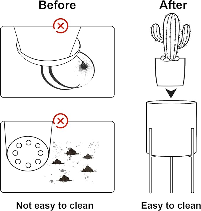 ARNIS Modern Planter Pots, Set of 2 Large Planters with Stand, Decorative Planters, Metal Pots with Drainage Holes for Living Room, Office, Garden or Balcony, 10.5 &12.25 Inch, Matte White