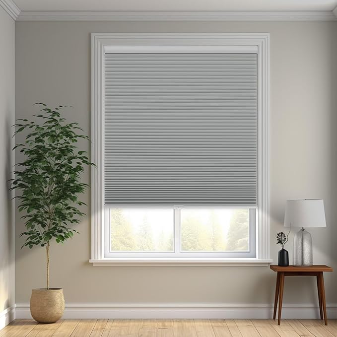 Changshade Cordless Cellular Shades, Blackout Honeycomb Shades for Windows, Pull Down Pleated Blinds, Easy to Install for Indoor Windows and French Doors,20" W x 50" H, Grey