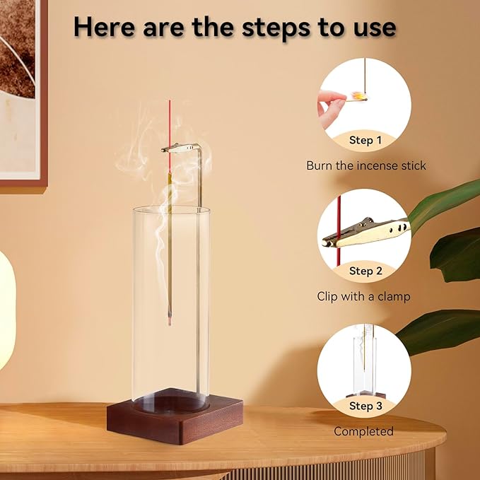 1 Pack Incense Holder for Sticks, Insence-Stick Holder Ash Catcher with Removable Glass [Anti-Ash Flying], Mess-Free Incense Burner Holder, Perfect for Meditation Yoga Relaxation, Home Decor