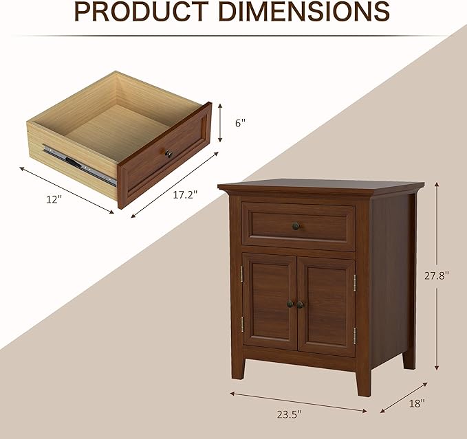 Harvin Nightstand, Solid Wood End Table with Drawer & Door, Timeless Classic Large Side Table for Bedroom, Living Room or Home Offices