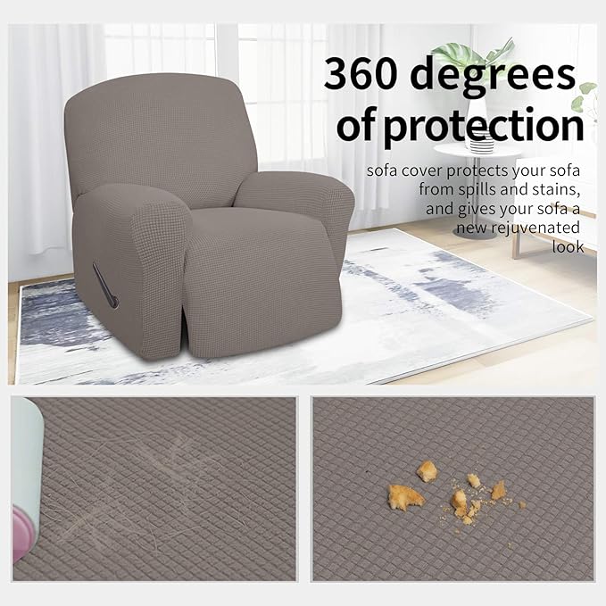 Easy-Going 4 Pieces Oversized Recliner Stretch Sofa Slipcover Sofa Cover Furniture Protector Couch Soft with Elastic Bottom Polyester Spandex Jacquard Fabric Small Checks Taupe,X-Large