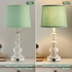 22'' Farmhouse Lamps for Bedrooms Set of 2 Bedside Lamps for Nightstand with USB Charging Ports Traditional Boho Table Lamps for Living Room Study Room,Green Shade,Bulbs Not Included
