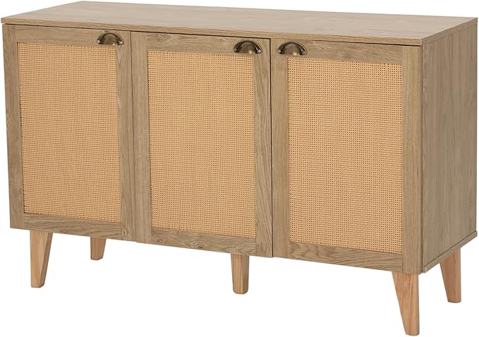 PHI VILLA Rattan Cabinet with Doors, Buffet Sideboard Cabinets Credenza, 3 Door Accent Cabinet
