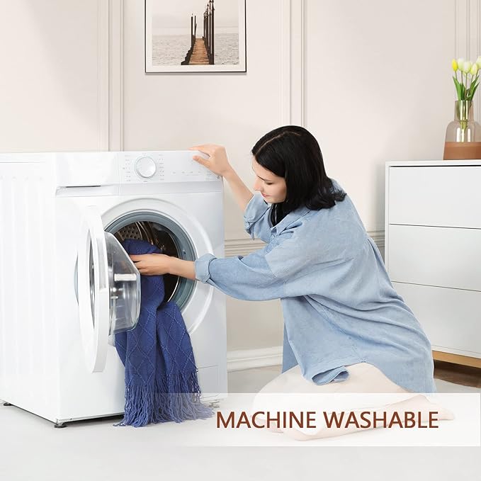 inhand Navy Blue Throw Blanket for Couch and Bed, Soft Living Room Home Decor Knitted Blanket with Tassel, Outdoor Lightweight Breathable Summer Blanket, Farmhouse Warm Woven Decorative, 50"x60"