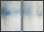 SIGNFORD Framed Canvas Print Wall Art Set Blue and Beige Abstract Modern Neutral Vertical Illustration Modern Art Decorative Nordic Nature for Living Room, Bedroom, Office - 24"x36"x2 Black
