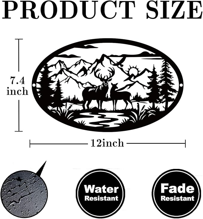 Rustic Metal Deer Cabin Sign, Christmas Gift for Living Room,Welcome Sign, Deer Outdoor Metal Wall Art, Great Gift for Hunters, Cabin Deco