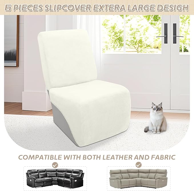 Arfntevss Sectional Recliner Couch Covers Velvet Corner Sectional Sofa Cover for Reclining Couch Stretch Soft L Shape Recliner Slipcover Washable Additional Seat Protector (1 Seat Cover, Cream)