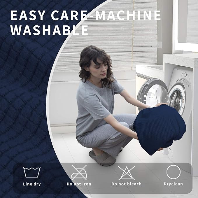 Easy-Going 4 Pieces Oversized Recliner Stretch Sofa Slipcover Sofa Cover Furniture Protector Couch Soft with Elastic Bottom Polyester Spandex Jacquard Fabric Small Checks Navy, X-Large