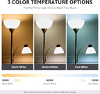 VONLUCE Torchiere Floor Lamp, 71" Standing Lamp with Adjustable Reading Lights & 2 Bulbs, 3 Color Temperatures Modern Tall Pole Lamp for Living Room Bedroom Corner, Nickel
