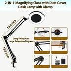 15X Magnifying Glass Desk Lamp with Clamp, Real Glass Lens with Dust Cover, 84 LEDs, 5 Color Modes, 10 Brightness Dimmable, Long Flexible Swing Arm Magnifier for Reading, Crafting, Repair, Close Works