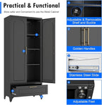 Black Pantry Kitchen Cabinet with Drawer, 75 Inch Metal Storage Cabinet with Doors and Shelves, Steel Food Pantries, Large Freestanding Cupboard for Living&Dining Room-Assemble Required