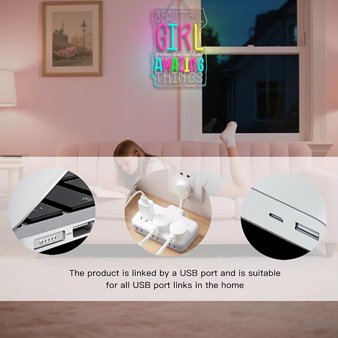WLHOPE Beautiful Girl You Can Do Amazing Things Neon Signs for Wall Decor Adjustable LED Lights Decorations for Home Bedroom Birthday Party Best Gift for for Teen Girl