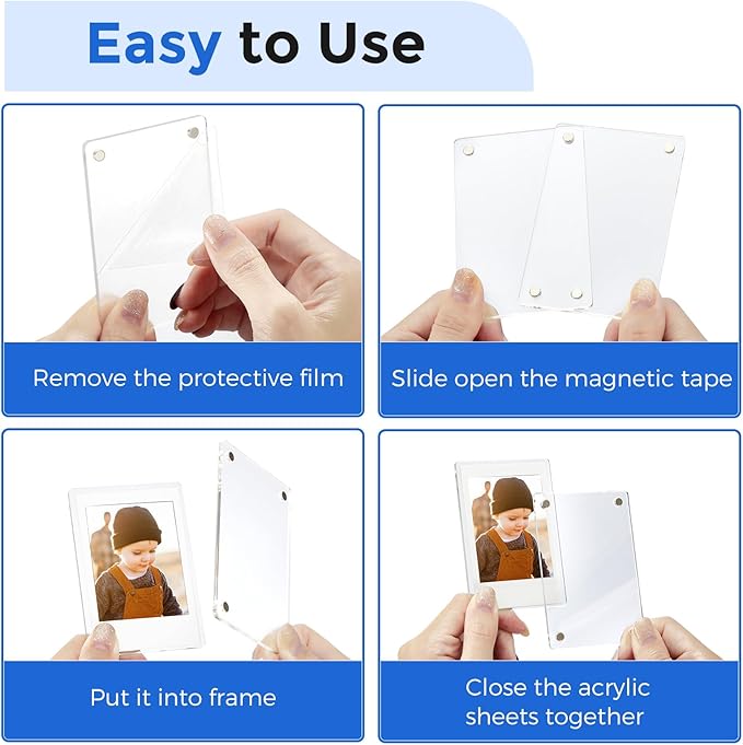 TWING 18 Pack Acrylic Fridge Magnet Frames, Double Sided Photo Refrigerator Magnetic Mini Photo Frame for Fujifilm Instax with Sticky Dots, Clear Picture Display Frame with Cloth, 2.4 x 3.5 Inch