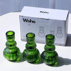 Woho Candlestick Holders Set of 6 for Christmas Decorations, 4.3" Ribbed Glass Taper Candle Holders for Spring Wedding Table, Vintage Candle Sticks Holder Decor for St. Patrick's Day/Daily Home Decor