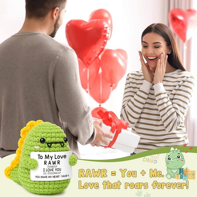 Mini Gifts for Him Her Couples Girlfriend Boyfriend Christmas Birthday Gifts To My Love Handmade Crochet Dinosaur I Love You Gift for Wedding Anniversary Romantic Gift for Women Men Husband Wife
