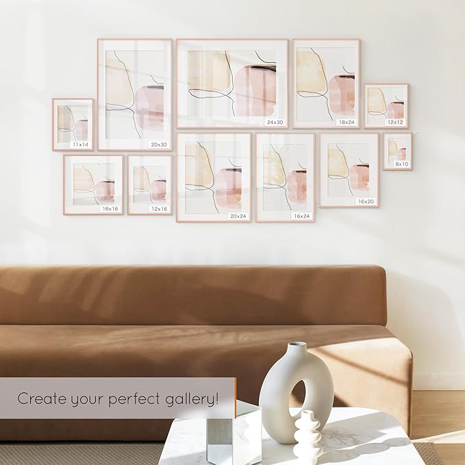 Homeforia 24 x 36 Poster Frame Rose Gold, Premium 24x36 Puzzle Frame Metal Matted to 20x30 Photo, 36 x 24 Picture Frame with Mat for 20 x 30 Photo, Tempered Glass, Wall Hook Included, Set of 1