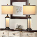 27" Farmhouse Industrial Table Lamps, Vintage Rustic Retro Beside Lamps with USB A+C Charging Ports & AC Outlet, Modern Nightstand Lamps with Glass LED Night Light for Living Room Bedrooms End Table