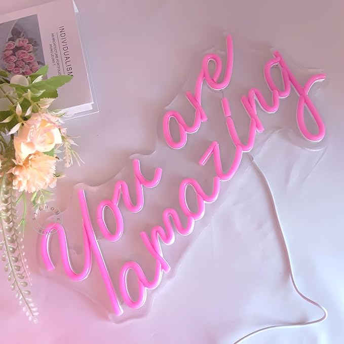 SYLHOME Pink You Are Amazing Led Neon Light Sign Girls Bedroom Kids Room Wall Decor Sign Wedding Birthday Christmas Graduation Party Sign Student Gifts USB 15.75" X 8.94"