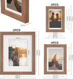 Picture Frame Set 10 Pack, Picture Frames Collage Wall Decor with Mat for Multiple Sizes Photos, Two 8x10, Four 5x7, Four 4x6, Photo Frames for Wall and Tabletop, Rusic Brown