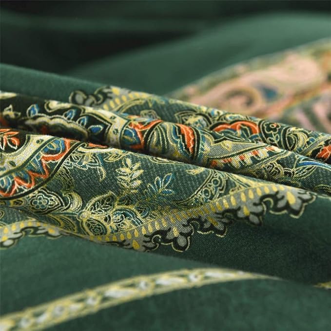 ABREEZE Bohemian Vintage Cal.King Size Floral Cotton Bedding Set 3Pcs Duvet Cover Set Boho Green Paisley 100% Egyptian Brushed Cotton Reversible Home Bedding Collection