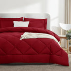 CozyLux Queen Comforter Set Dark Red - Bed in a Bag Queen Size 7 Pieces, Luxury Soft Bed Set for All Seasons, Bedding Set with Down Alternative Comforter, Sheets, Pillowcases & Shams