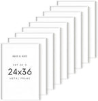 HAUS AND HUES 24x36 White Metal Picture Frames - Features Premium Aluminum, Vertical & Horizontal Hang, Shatterproof Plexiglass - Ideal for Home, Room, Office (24x36 in, White, Set of 9)