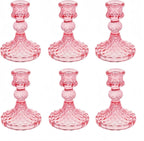 Glass Candlestick Holder,Striped Taper Candle Holders,Set of 6 Candle Stand for Table Centerpieces, Home Decor,Weddings,Festival and Parties (Peach Red Dimond)
