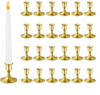 Vintage Brass Gold Taper Candle Holders, Set of 24, Metal Taper Candlestick Holder for Dinner Room Table Centerpiece, Wedding Reception, Festive,Mantel Decoration, Home Decor