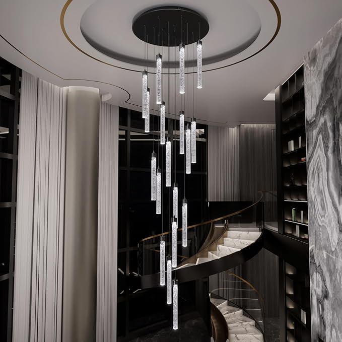 H125'' Modern Crystal Chandeliers for Entryway 18-Lights LED Dimmable Chandeliers Lighting Fixture Large Pendant Light for Staircaes Living Room Villa