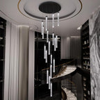 H138'' Crystal Bubble Column Chandelier Black 12-Lights Ceiling Light for Foyer Entrance Pitched Ceiling Loft Lighting Fixture LED Dimmable 2700K-6000K