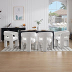 White Boucle Dining Chairs Set of 4, Modern Barrel Dining Room Chairs Upholstered Faux Fur Accent Chair with Arms and Round Back for Living Room Kitchen Armchair No Assembly Needed