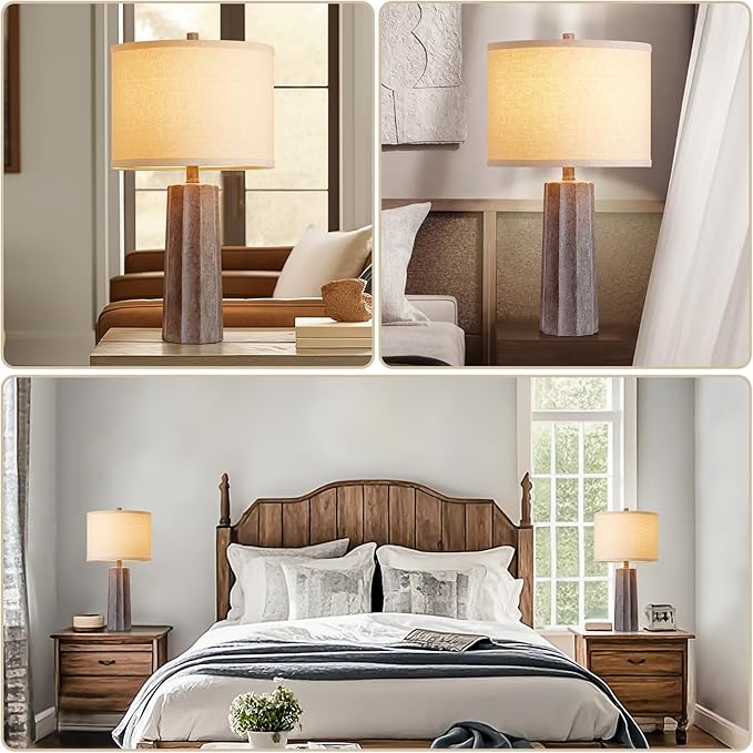 RORIANO 24'' Farmhouse Resin Table Lamps Set of 2 for Bedroom Living Room Vintage Traditional Desk Lamps Rustic Nightstand Bedside Lamps for Office Entryway, 2 Bulbs Included (‎Earth Brown)