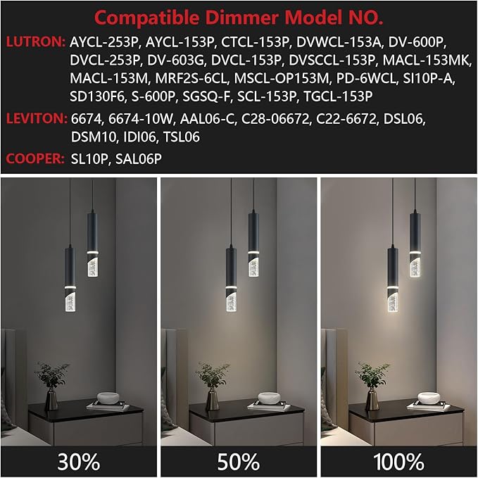 Modern Dimmable Led Pendant Lights Kitchen Island, Ideal for Living Room, Bedroom,Sink 12w LED Crystal Energy-Saving Hanging Lamp for Cozy Lighting (Black 2 Light)
