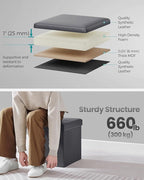 SONGMICS Mazie Collection - 15 Inches Ottoman with Storage, Footstool, Storage Ottoman, Load 660 lb, for Dorm, Living Room, Bedroom, Synthetic Leather, Dark Gray ULSF010G01