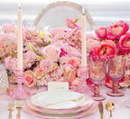 Glass Candlestick Holder,Striped Taper Candle Holders,Set of 6 Candle Stand for Table Centerpieces, Home Decor,Weddings,Festival and Parties (Peach Red Stripe Pattern)