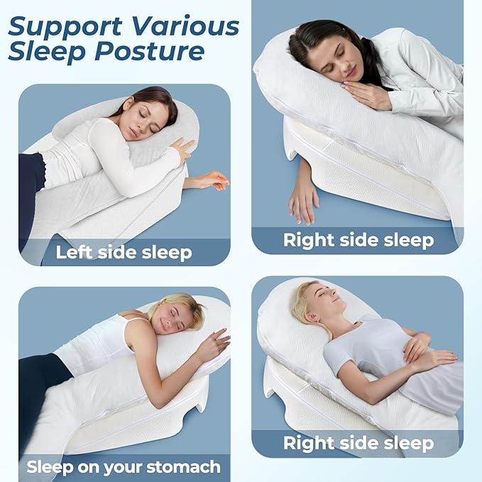 SAHEYER Side Sleeper Pillows with Arm Hole, Shoulder Relief Wedge and Body Pillow System for Adults, Shredded Memory Foam Long Pillow for Shoulder Pain, Acid Reflux and GERD, Size Large (5'10 Within)