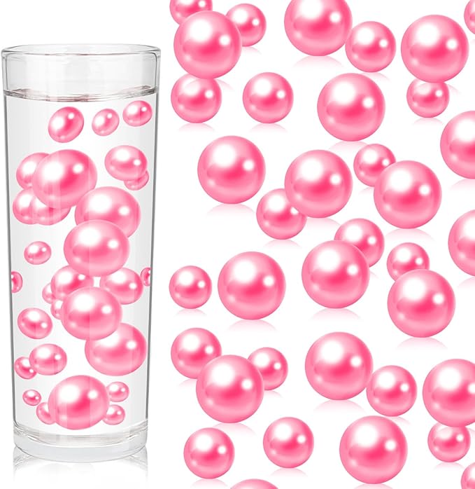 200PCS Fuchsia Faux Pearls Beads for Centerpiece Vases, Vase Filler Faux Pearls, No Holes Filler Beads for Party Anniversary Birthday Wedding Table Decor, 10/14/20/30mm