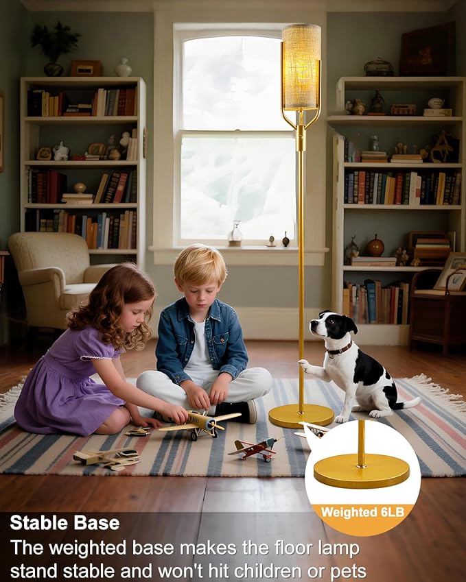 Lightdot 64.6IN Gold Floor Lamp Dimmable Linen Shade LED Floor Lamps with 3000K Soft Warm White for Wedding/Party, Modern Tall Lamp for Living Room/Bedroom (Bulbs Included)