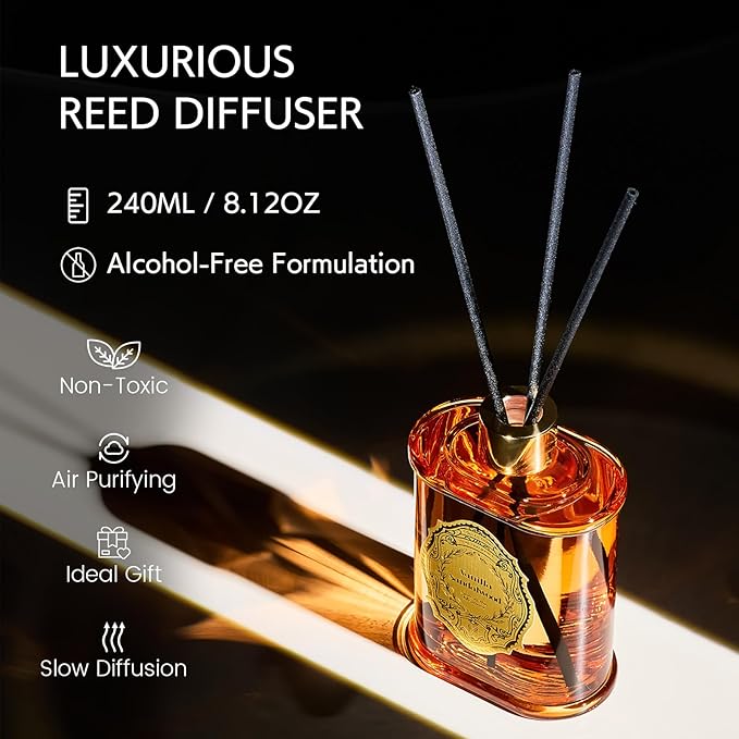 M&SENSE 8.4 oz Large Reed Diffuser for Home | Vanilla Sandalwood Scent Home Oil Diffuser with Sticks | Bedroom Bathroom Living Room Decor