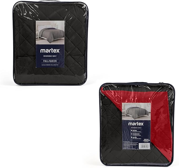 Martex Reversible Coverlet – Twin Bed Quilt – Lightweight Twin Size Bedding – Durable Quilts for Bed – Soft - Easy Care Bedding – Ebony/Red