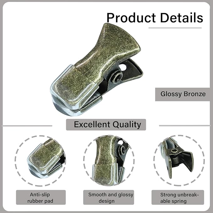 35 Pack Mini Metal Alligator Clips for Crafts Non-Slip Silicone-Coated Retro DIY Badge Small Clips (Glossy Bronze)
