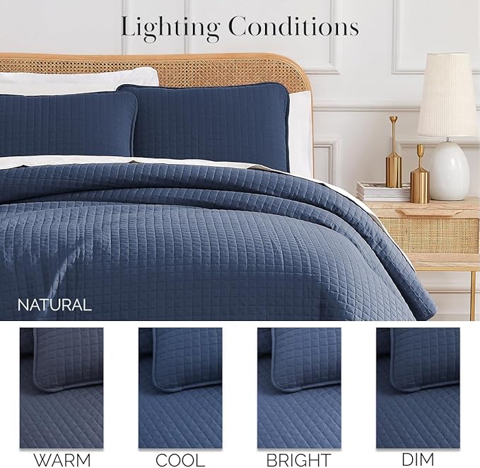 Southshore Fine Living, Inc. Twin Quilt Bedding Set, Soft Microfiber Summer Bedspread Coverlet, Stain and Pet Hair Resistant Bedding, Machine Washable Twin/XL Quilt Set with 1 Pillow Sham, Dark Blue