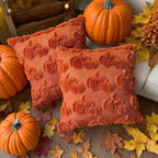 Booque Valley Fall Decorative Pillow Covers Set of 2 18"x18" Soft Plush Faux Fur Wool 3D Rust Pumpkin Throw Pillowcases for Autumn Thanksgiving Harvest Decor, Terracotta
