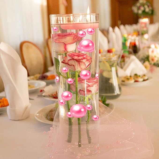 100PCS Fuchsia Faux Pearls Beads for Centerpiece Vases, Vase Filler Faux Pearls, No Holes Filler Beads for Party Anniversary Birthday Wedding Table Decor, 14/20/30mm