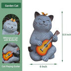Cat Garden Statue Outdoor Decor, Cat Sculpture with Guitar and Butterfly for Yard Lawn Patio Balcony, Birthday Housewarming Gifts for Mom, Grandma, Women, 8.8 inch, Resin