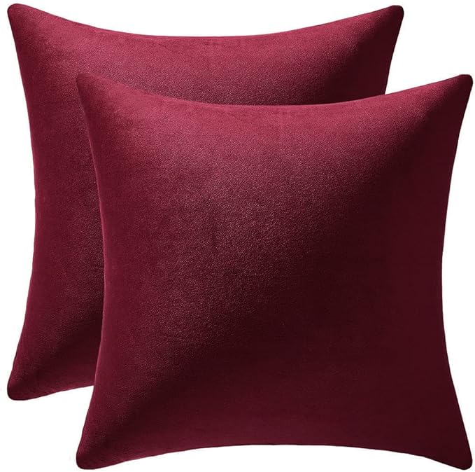 Throw Pillow Covers 22x22 Burgundy: 2 Pack Cozy Soft Velvet Square Decorative Pillow Cases for Farmhouse Home Decor