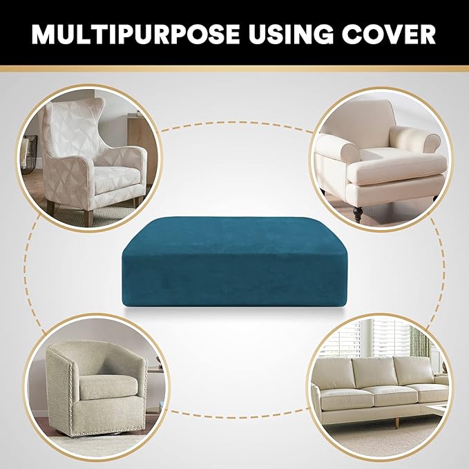 PrinceDeco Couch Cushion Cover Cushion Slipcover for Chair Sofa Cushion Furniture Protector Seat Cushion Sofa Cover for Dog Pet Kid with Elastic Straps Width Up to 29.5", Deep Teal
