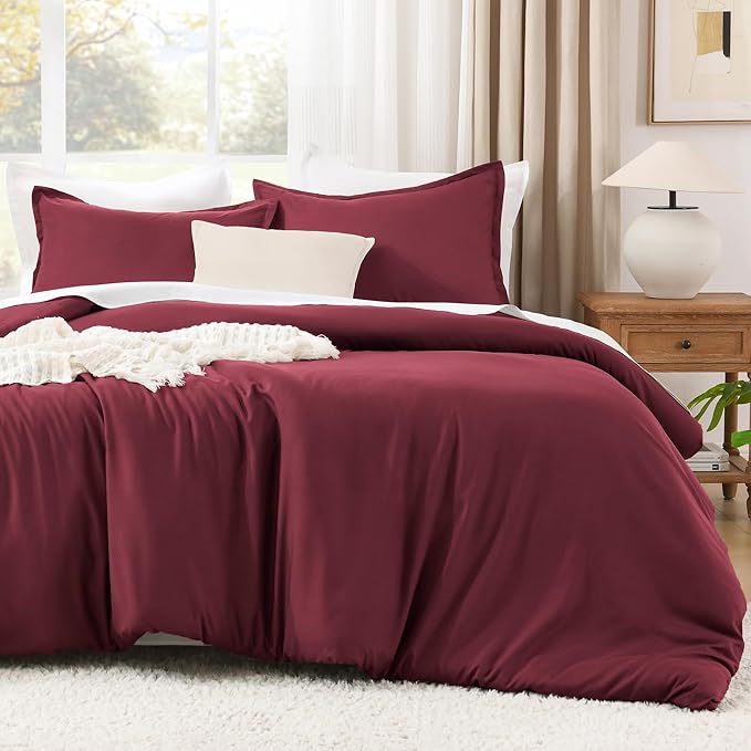 Litanika Burgundy Red Comforter Set Twin/Twin XL Size, 2 Pieces Lightweight Solid Bedding Comforter Set, All Season Fluffy Bed Set (66x90In Comforter & 1 Pillowcase)